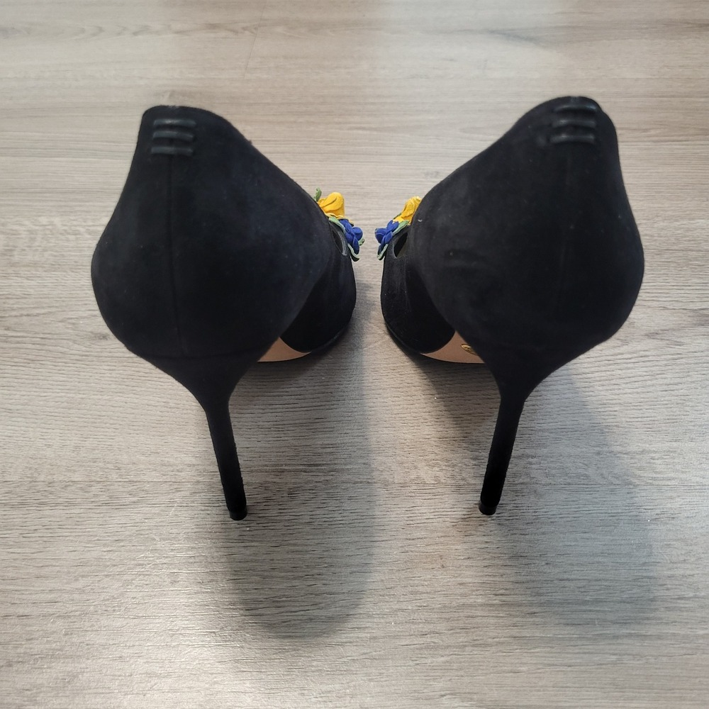 Sarah Flint Perfect Pump 100 Black Suede Floral Applique Heels Women US 8.5 38.5 - Picture 10 of 10
